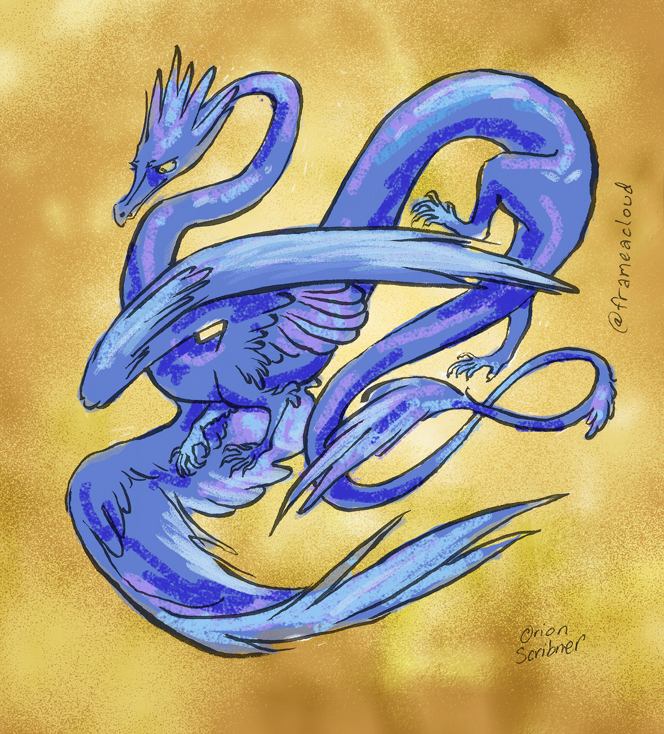 A long blue dragon-like noble-person.