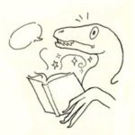 A thumbnail of a dinosaur reading a book.